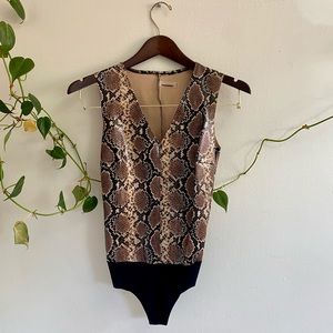 Snake-print Faux Leather Bodysuit